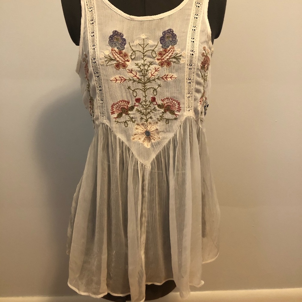 Free People Embroidered Sheer Panel Tank
